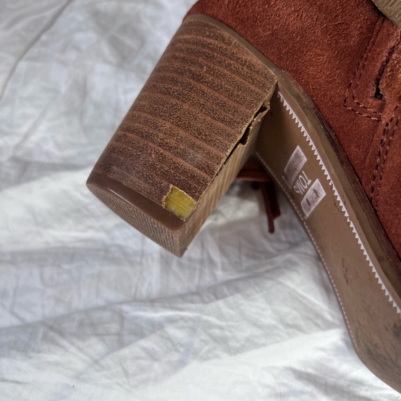 TOMS Lunata Suede Fringe Cognac Brown Bootie Womens Size 9 Boho Cowgirl Chic - Picture 7 of 15
